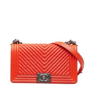 Chanel Cocomark Boy Chanel Shoulder Bag Red Silver Lambskin